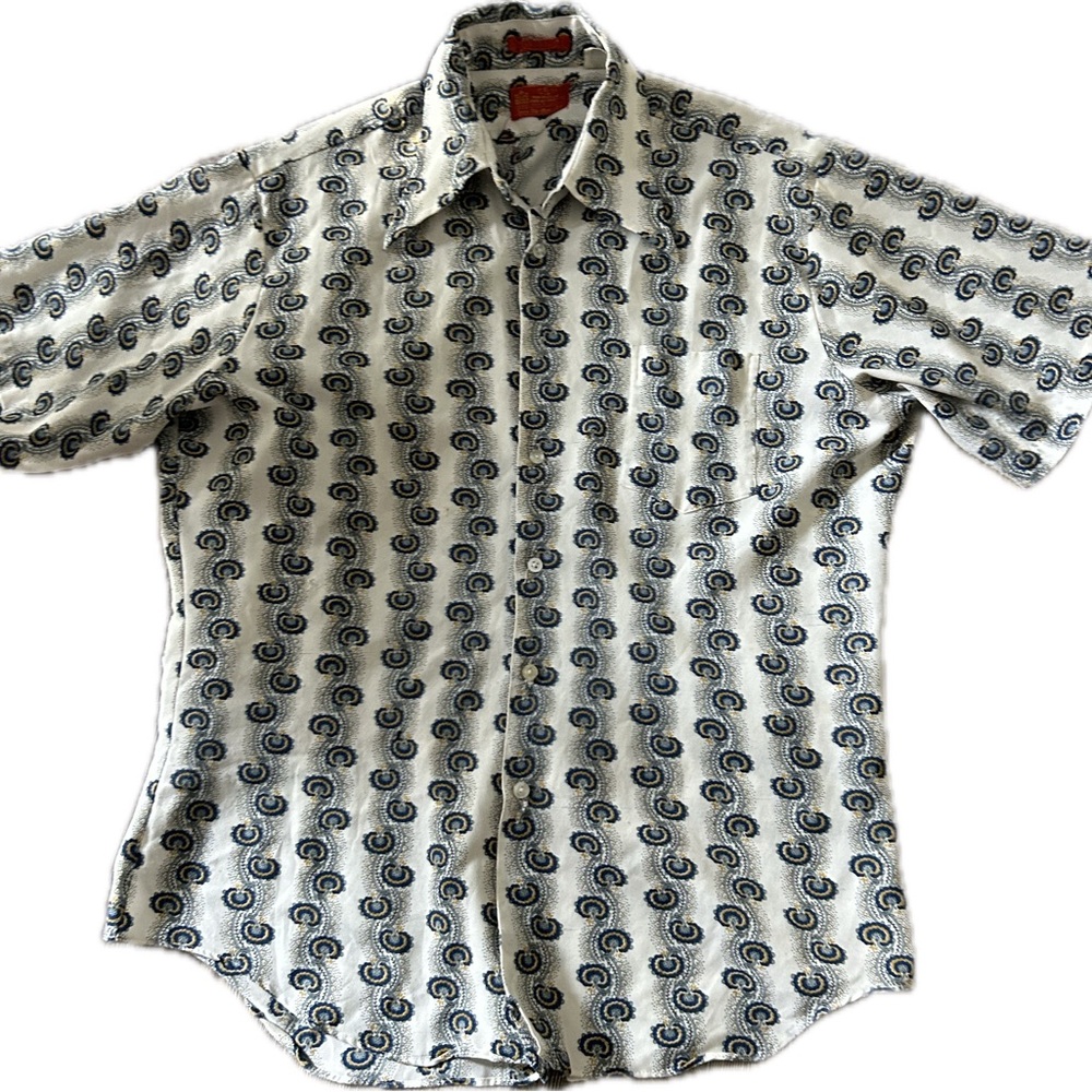 Vintage Kings Road Shirt Mens Xl White Blue Yellow 70’s Collar Sears